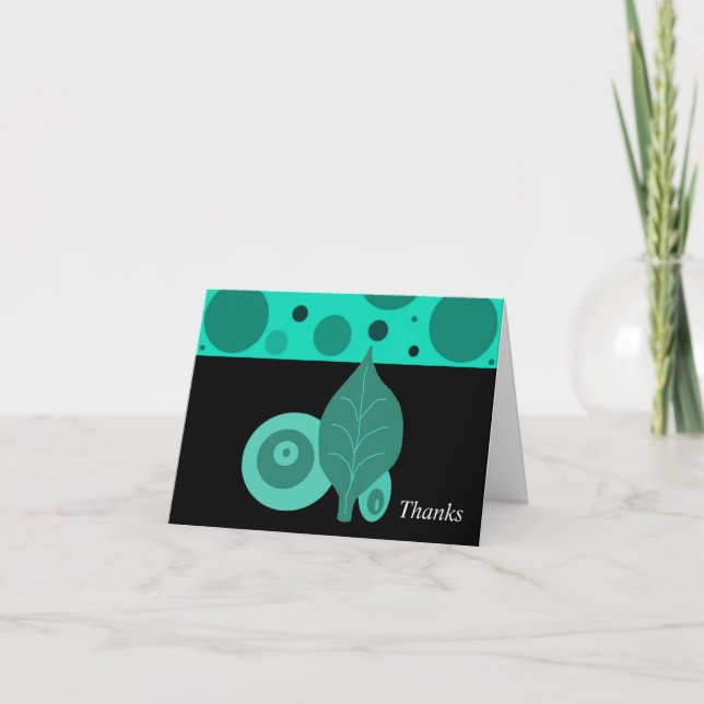 Green and Black Leaf Thank You Card (Front)