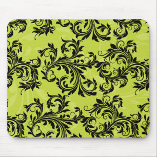 Green and Black Leafy Scrolls Mousepad