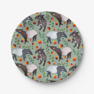 Green and Black Malayan Tapir Animal Pattern Paper Plate