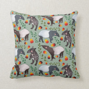 Green and Black Malayan Tapir Animal Pattern Throw Pillow