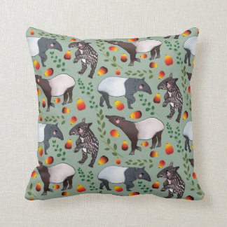 Green and Black Malayan Tapir Animal Pattern Throw Pillow