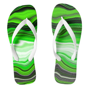 Green and Black Marble like Striped Fluid Art     Flip Flops