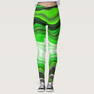 Green and Black Marble like Striped Fluid Art  Leggings