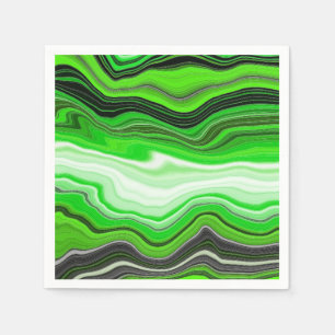 Green and Black Marble like Striped Fluid Art    Napkin