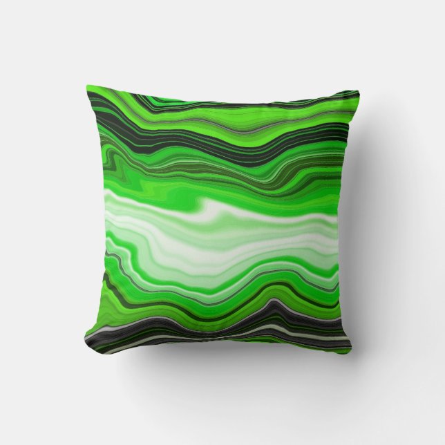 Green and Black Marble like Striped Fluid Art  Throw Pillow (Front)