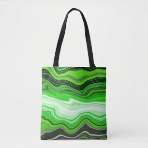 Green and Black Marble like Striped Fluid Art   Tote Bag