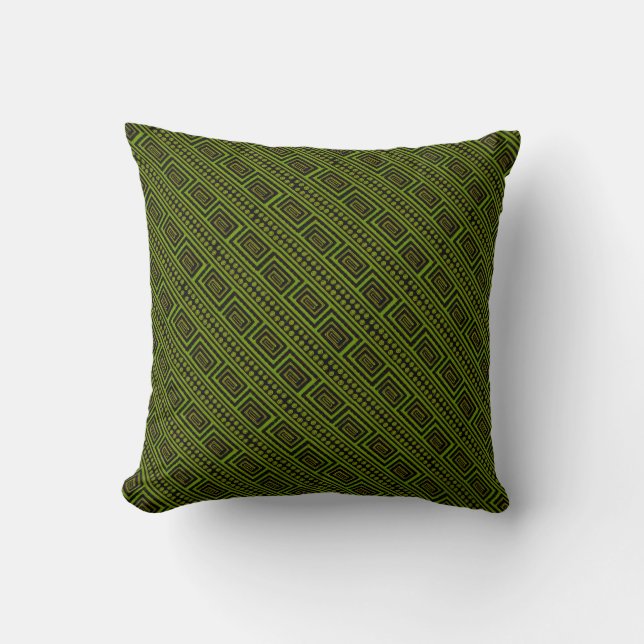 Green and Black Meander Throw Pillow (Front)