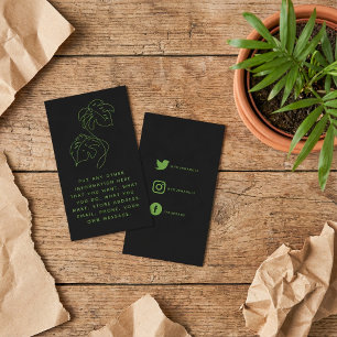 Green and black monstera, social links thank you enclosure card
