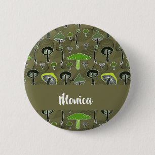 Green and black mushrooms pattern 2 inch round button