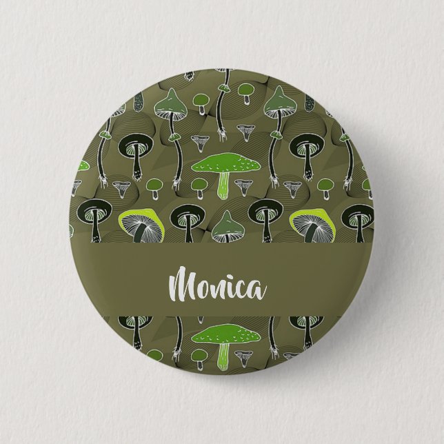 Green and black mushrooms pattern 2 inch round button (Front)