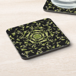 Green and black nature hypnosis flower fractal coaster