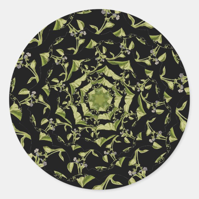 Green and black nature hypnosis fractal classic round sticker (Front)