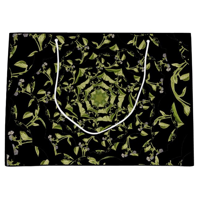 Green and black nature hypnosis fractal large gift bag (Front)