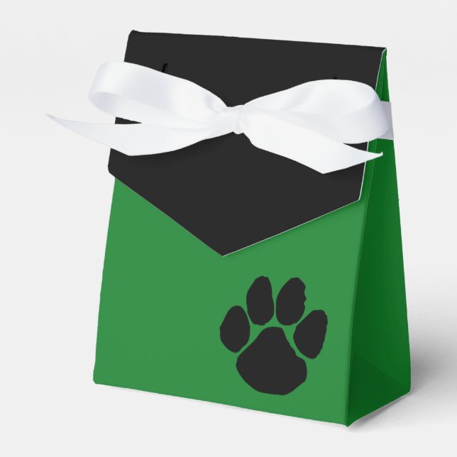 Green and Black Pawprint Graduation Favour Boxes (Front Side)
