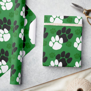 Green and Black Pawprint  Wrapping Paper