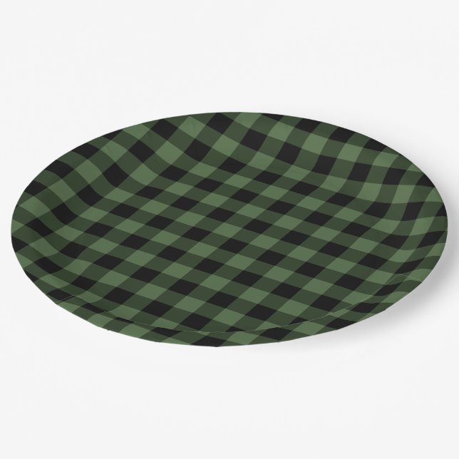 Green and Black Plaid Paper Plate (Angled)