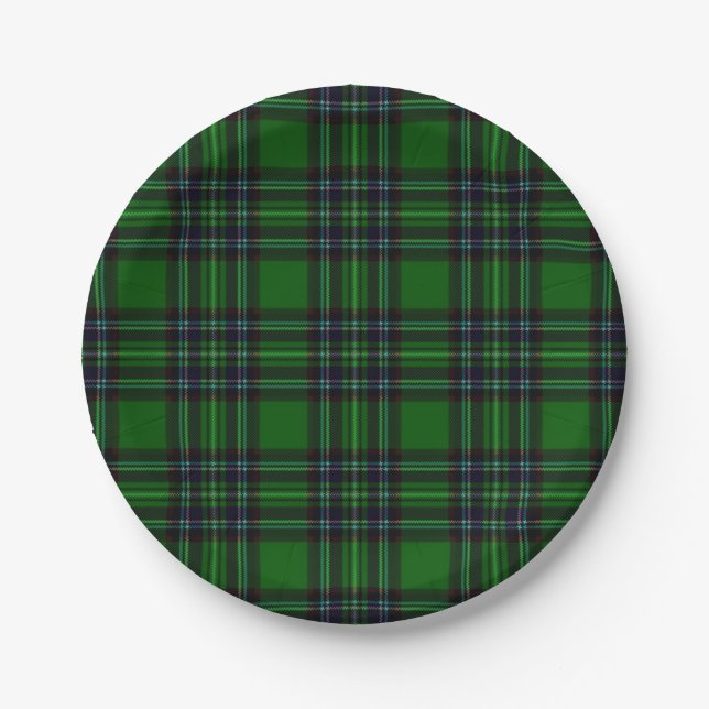 Green and Black Plaid Paper Plate (Front)