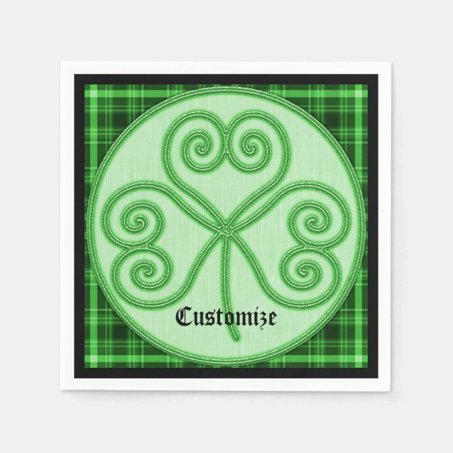 Green and Black Plaid Shamrock Napkins (Front)