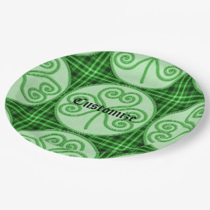 Green and Black Plaid Shamrock Paper Plate