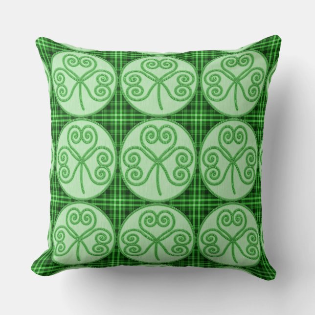 Green and Black Plaid Shamrock Pattern Pillow (Front)