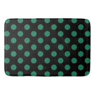 Green and black polka dots bath mat