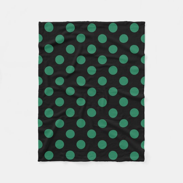 Green and black polka dots fleece blanket (Front)