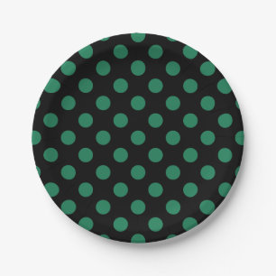 Green and black polka dots paper plate