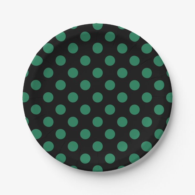 Green and black polka dots paper plate (Front)