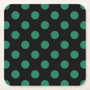 Green and black polka dots square paper coaster