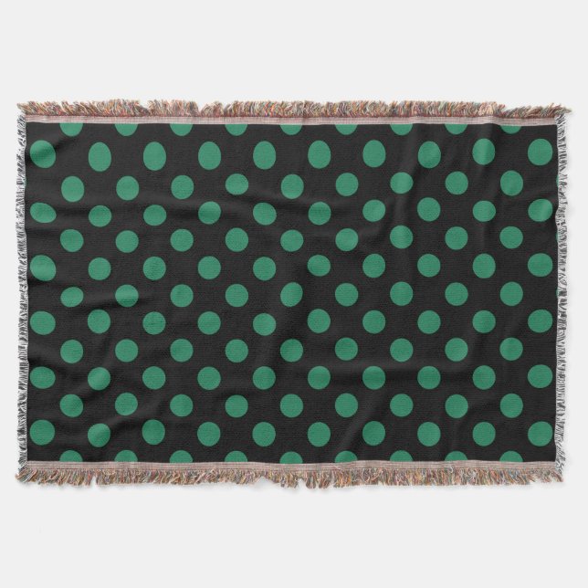 Green and black polka dots throw blanket (Front)