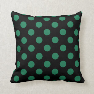 Green and black polka dots throw pillow