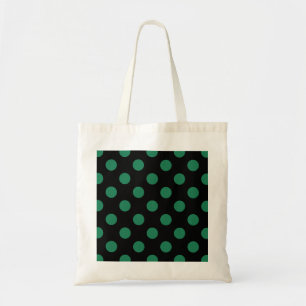 Green and black polka dots tote bag
