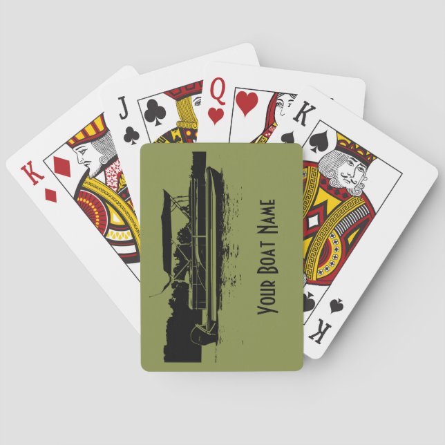 Green and Black Pontoon Boat Playing Cards (Back)