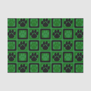 Green and Black Repeating Pawprint  Tissue Paper