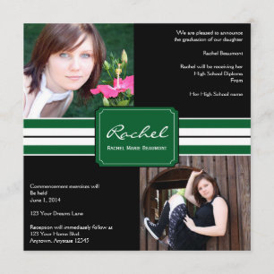 Green and Black Ribbon Photo Graduation Invitation