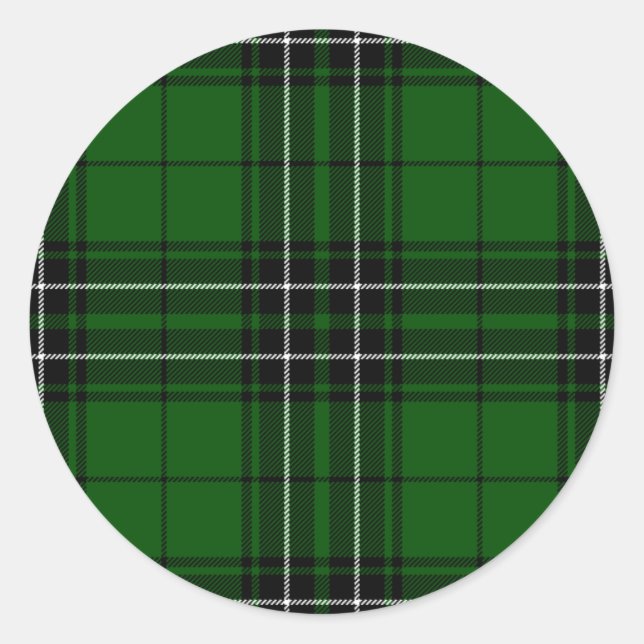 Green and Black Scottish Clan MacLean Tartan Classic Round Sticker (Front)