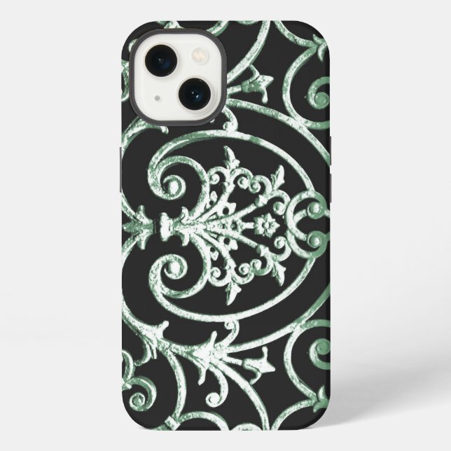 Green and black scrollwork pattern Case-Mate iPhon iPhone Case (Back)