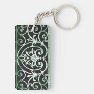 Green and black scrollwork pattern keychain