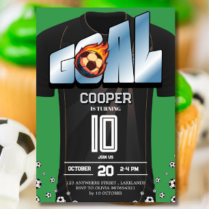 Green and Black Soccer Shirt Birthday Party Invitation