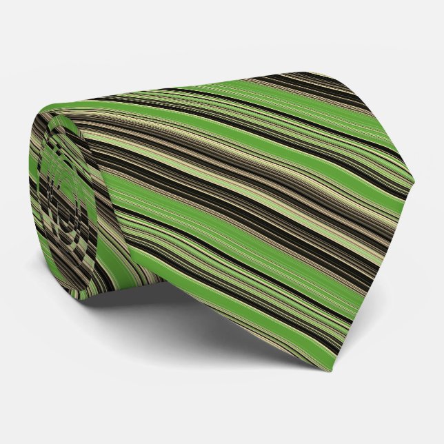 Green and Black Striped Pattern Tie (Rolled)