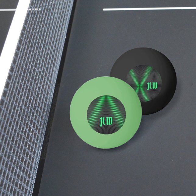 Green and Black Stripes Abstract with Initials Ping Pong Ball (Creator Uploaded)