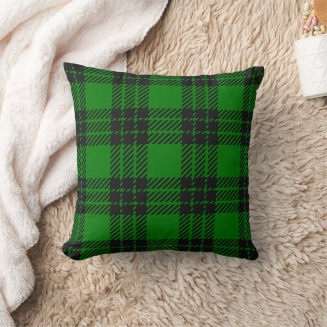 Green and Black Tartan Plaid Pattern Throw Pillow (Blanket)