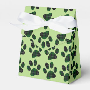 Green and Black Tartan Plaid Paw Print Favor Box