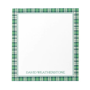 Green and Black Tartan Plaid Personalized Notepad