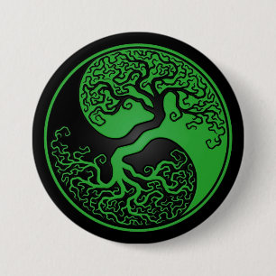 Green and Black Tree of Life Yin Yang 3 Inch Round Button