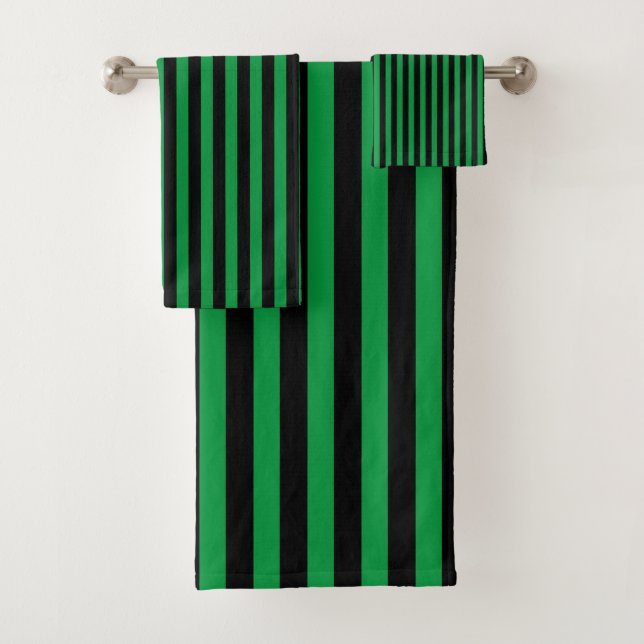 Green and Black Vertical Stripes Bath Towel Set (Insitu)