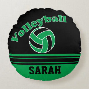 Green and Black Volleyball   Personalize Round Pillow