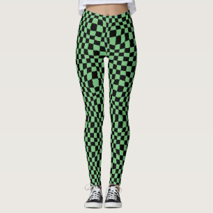 Green and Black Wavy Chequered Halloween Leggings