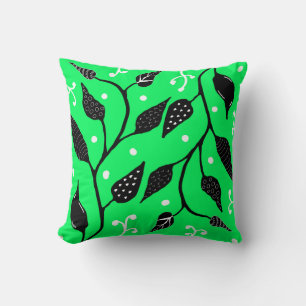 Green and black whimsical vine throw pillow