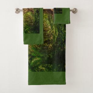 Green and black woodland forest bath towel set